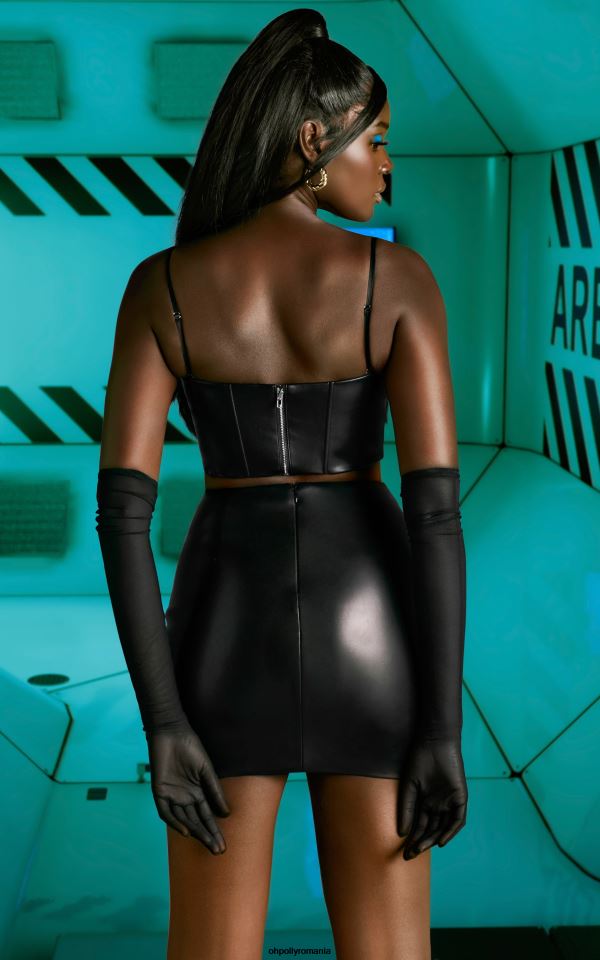 Oh Polly Colectie femei ceva nou top corset din imitație de piele negru 6PJ0L679