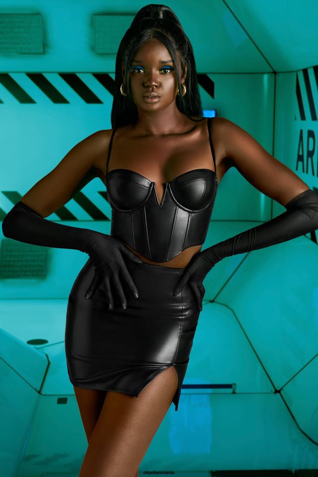 Oh Polly Colectie femei ceva nou top corset din imitație de piele negru 6PJ0L679