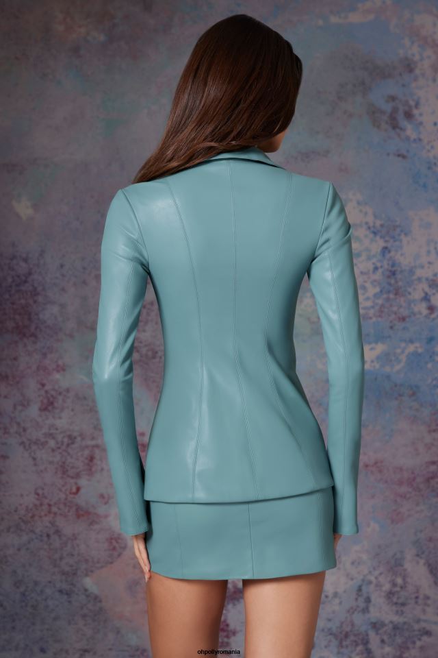 Oh Polly Colectie femei ramona cravata in fata camasa din piele vegana teal deschis 6PJ0L626