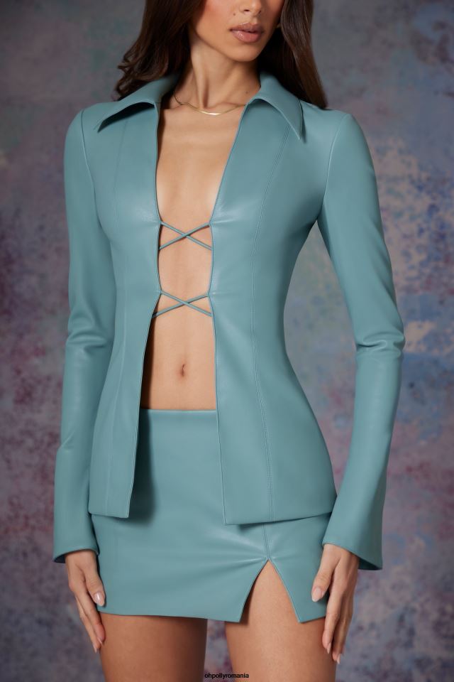 Oh Polly Colectie femei ramona cravata in fata camasa din piele vegana teal deschis 6PJ0L626