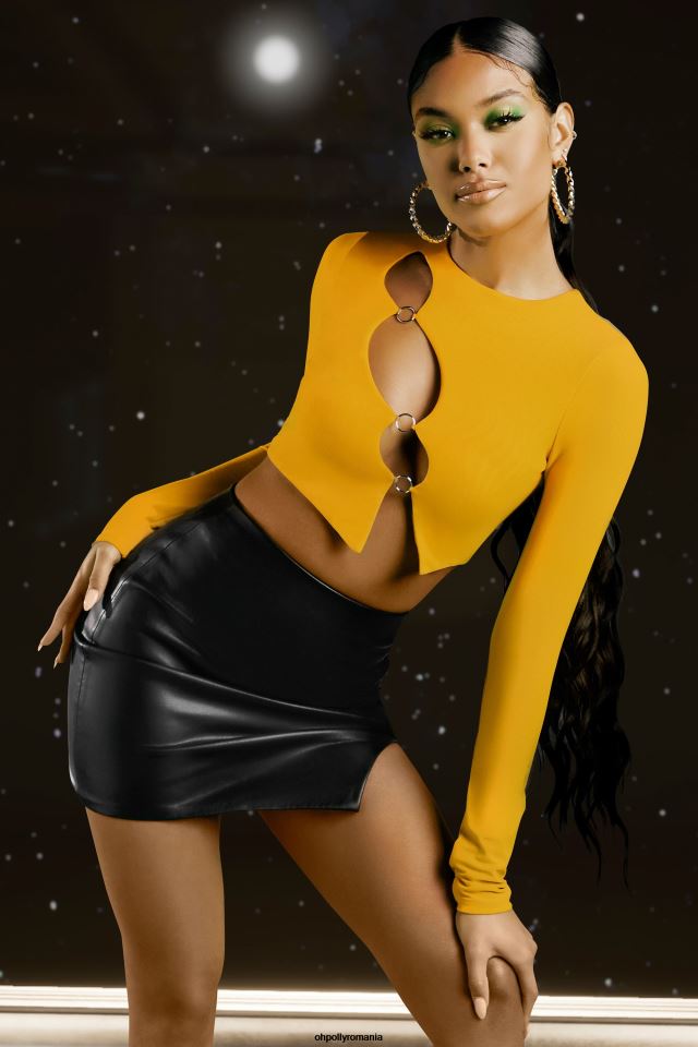 Oh Polly Colectie femei top cu mânecă lungă asimetrică crash the party galben 6PJ0L693
