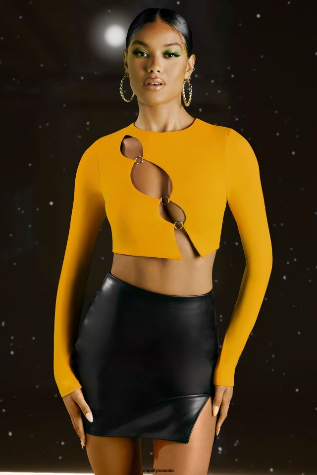 Oh Polly Colectie femei top cu mânecă lungă asimetrică crash the party galben 6PJ0L693
