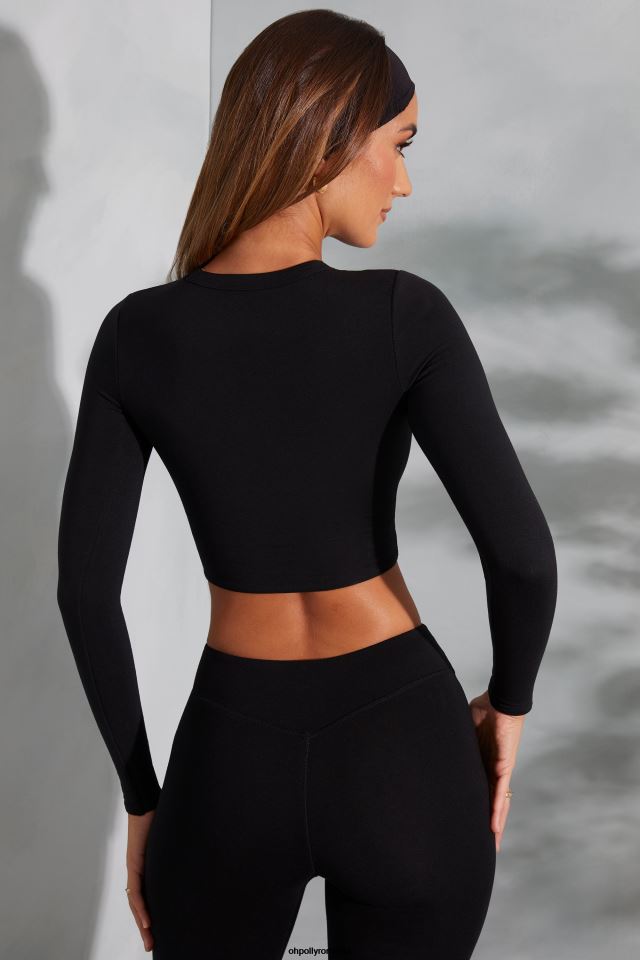 Oh Polly Colectie femei top cu mânecă lungă cu gât rotund negru 6PJ0L589