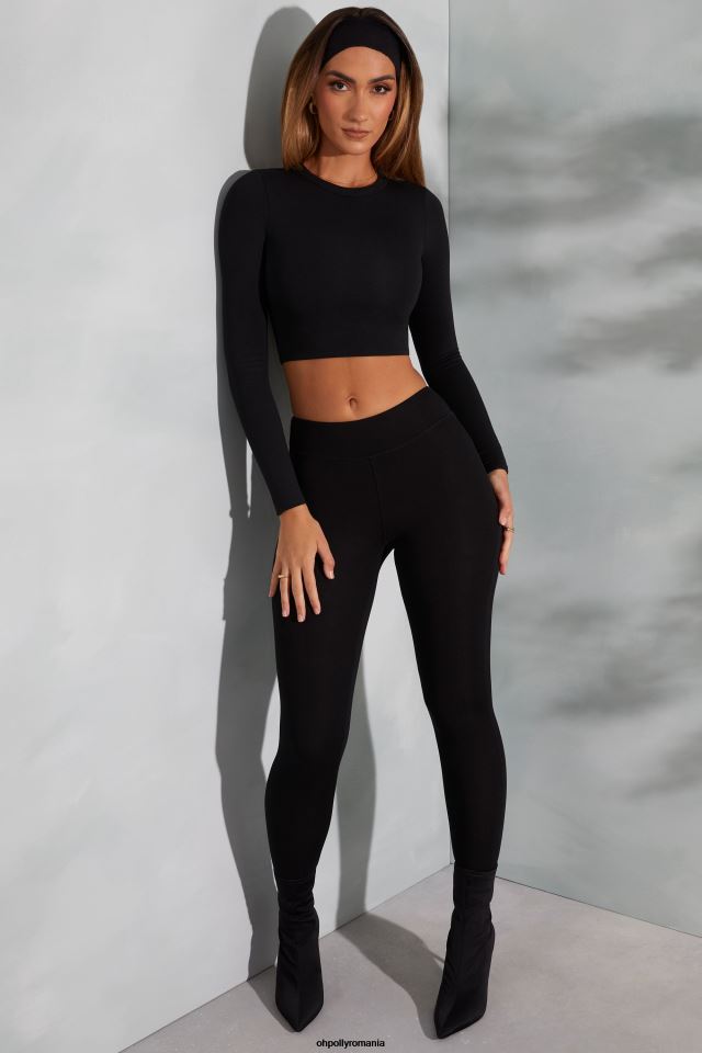 Oh Polly Colectie femei top cu mânecă lungă cu gât rotund negru 6PJ0L589