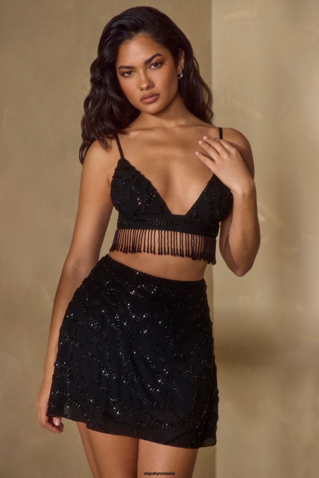 Oh Polly Colectie femei top sutien impodobit vaira negru 6PJ0L600