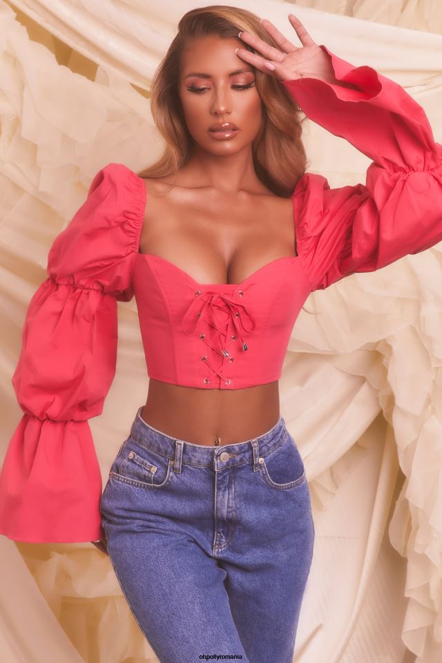 Oh Polly Colectie femei Trimis din ceruri cu mâneci bufante cu dantelă roz aprins 6PJ0L699