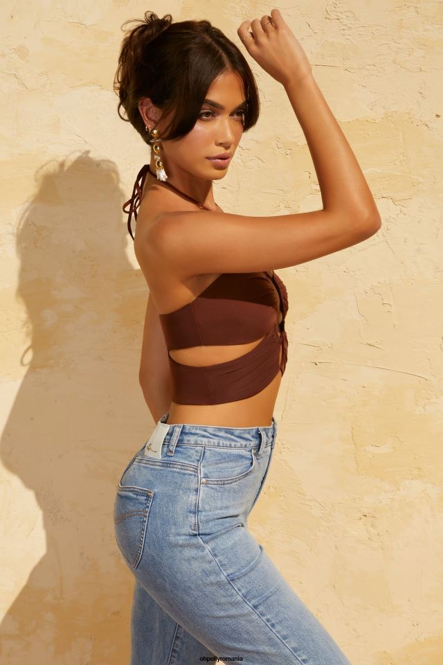 Oh Polly Colectie femei askell crop top cu gaura cheii maro 6PJ0L644
