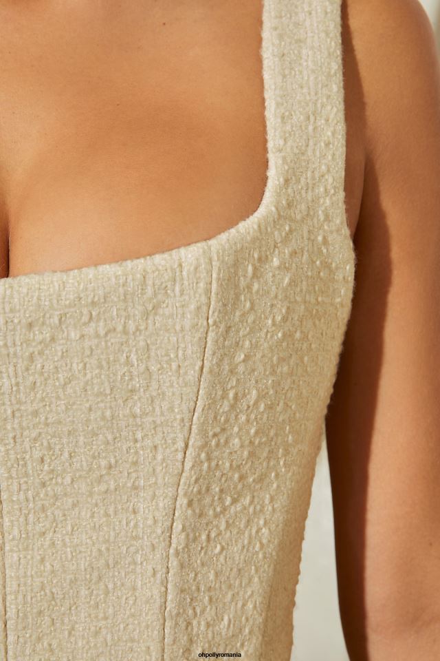 Oh Polly Colectie femei crop top corset cu gât pătrat una din tweed piatră 6PJ0L712