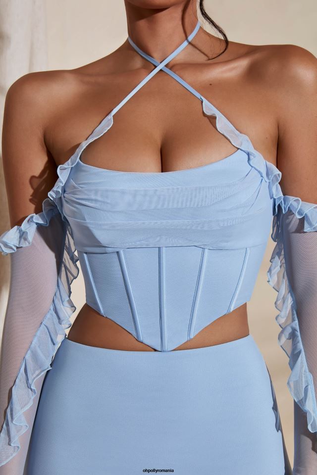 Oh Polly Colectie femei crop top corset cu mânecă lungă noemi albastru deschis 6PJ0L638