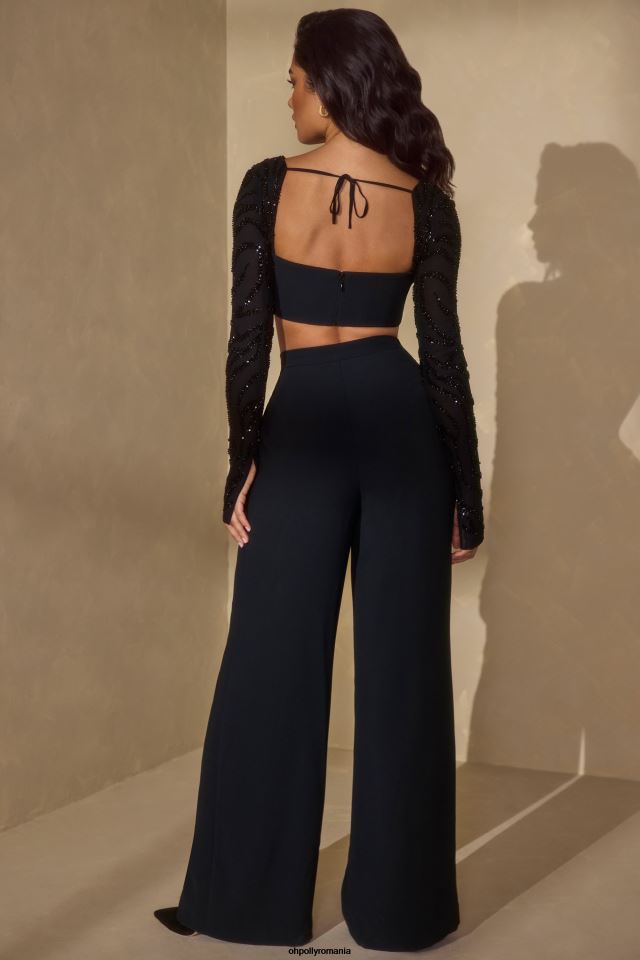 Oh Polly Colectie femei crop top corset cu mâneci împodobite astra negru 6PJ0L601