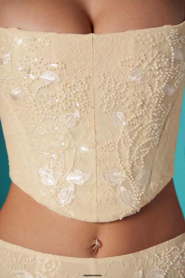Oh Polly Colectie femei crop top corset din dantela impodobit agyness fildeş 6PJ0L620