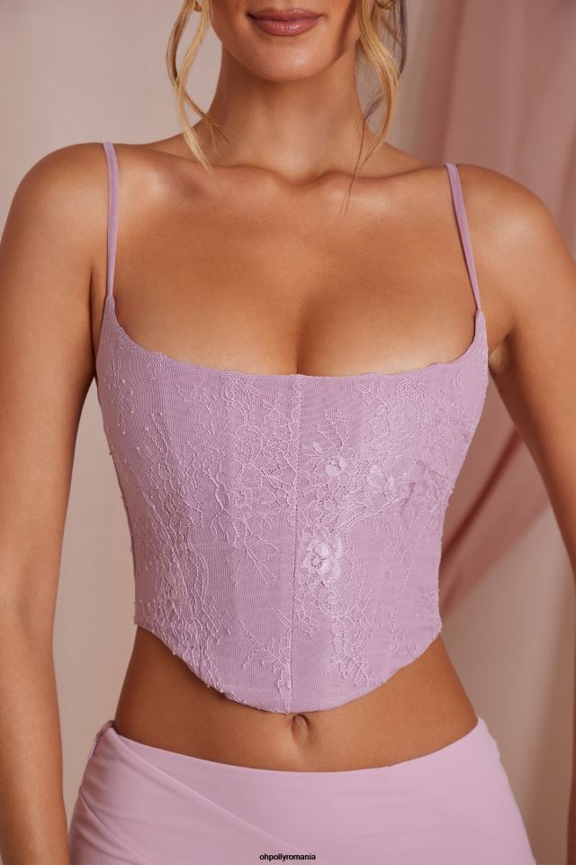 Oh Polly Colectie femei crop top corset din dantela lena roz praf 6PJ0L593