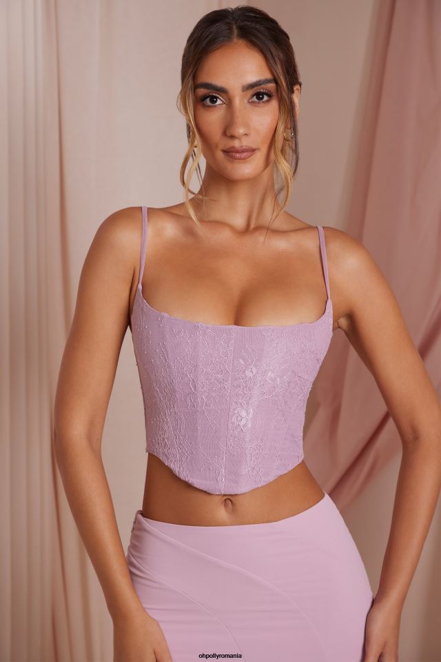 Oh Polly Colectie femei crop top corset din dantela lena roz praf 6PJ0L593