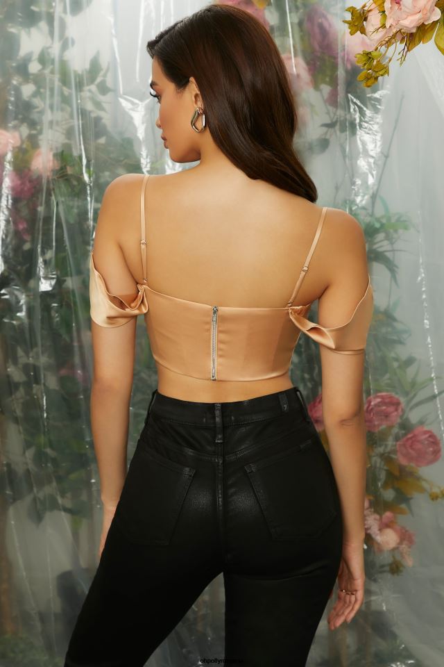 Oh Polly Colectie femei crop top corset fără suflare de pe umăr bej 6PJ0L709