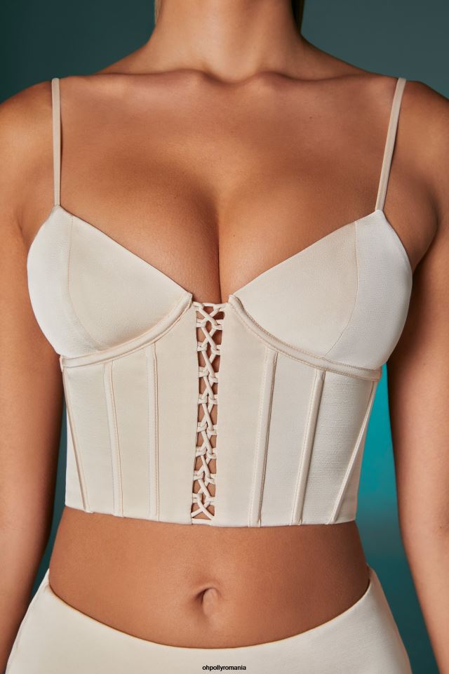Oh Polly Colectie femei crop top corset hera cu dantela in fata fildeş 6PJ0L623