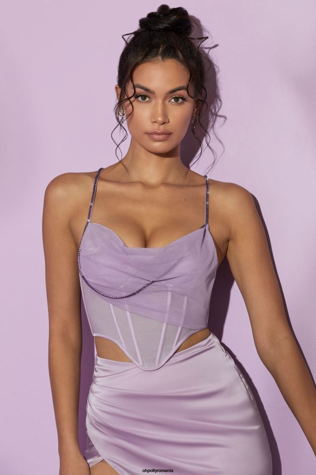 Oh Polly Colectie femei crop top corset lolite cu gât capcan liliac 6PJ0L636