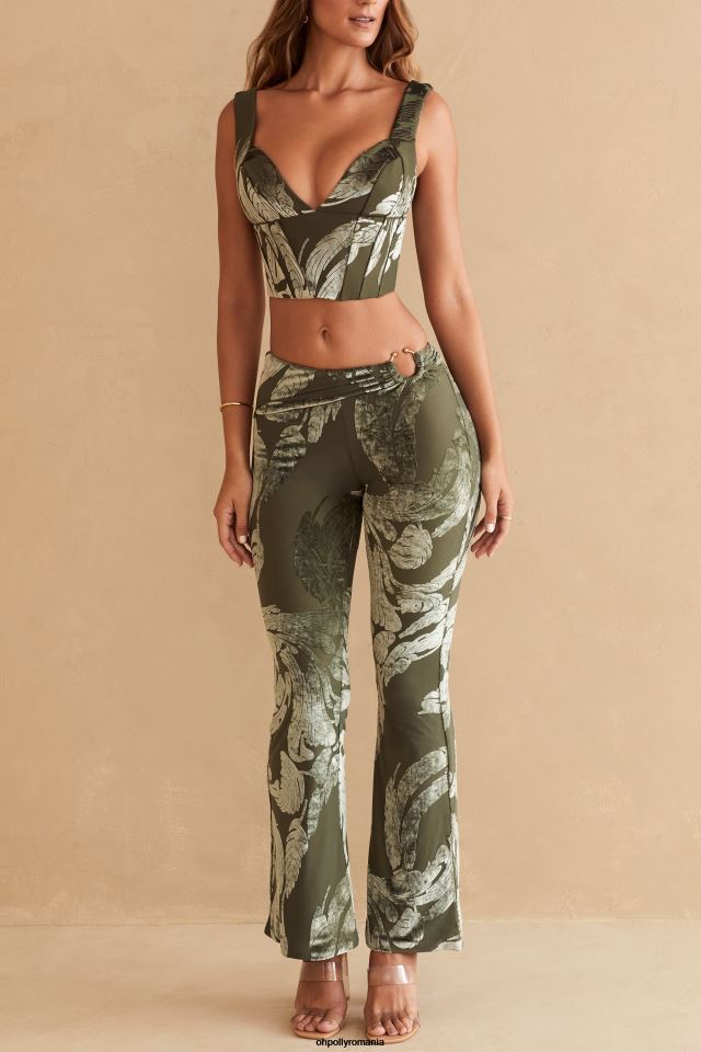 Oh Polly Colectie femei crop top corset sevda imprimeu de măsline 6PJ0L635