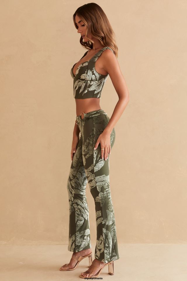 Oh Polly Colectie femei crop top corset sevda imprimeu de măsline 6PJ0L635