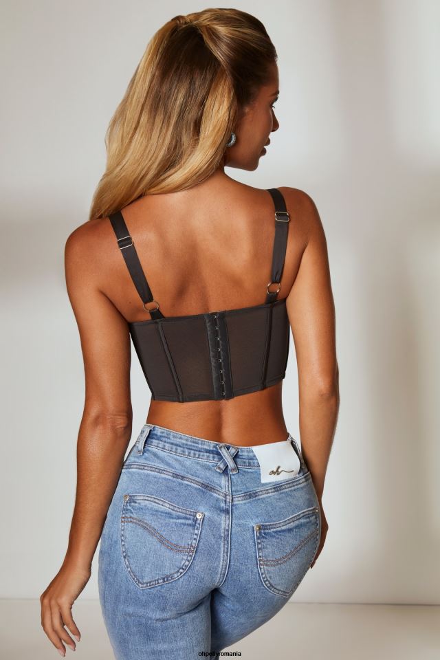 Oh Polly Colectie femei crop top cu corset borderline negru 6PJ0L641