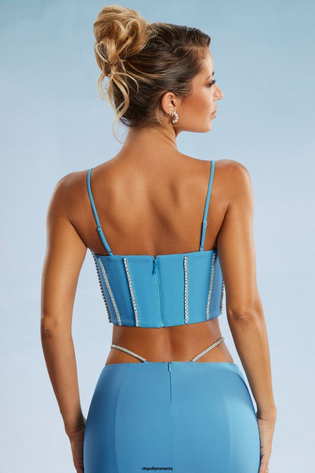 Oh Polly Colectie femei crop top cu corset impodobit caia albastru 6PJ0L665
