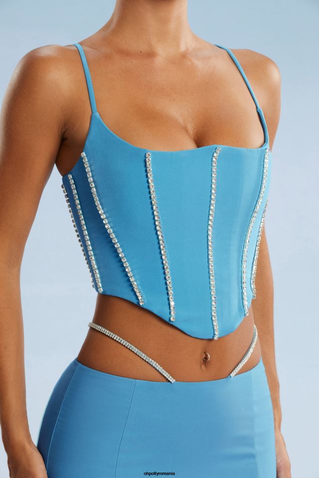 Oh Polly Colectie femei crop top cu corset impodobit caia albastru 6PJ0L665
