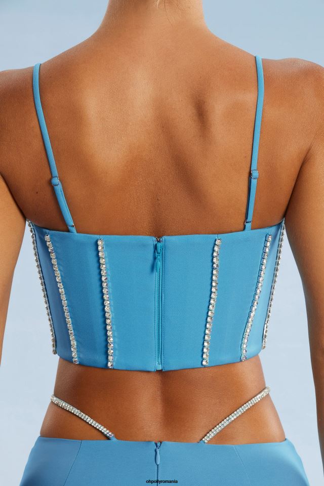 Oh Polly Colectie femei crop top cu corset impodobit caia albastru 6PJ0L665