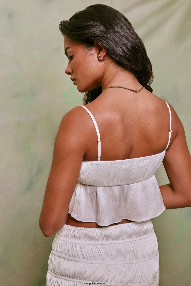 Oh Polly Colectie femei crop top cu cravată înconită dina în față alb 6PJ0L573