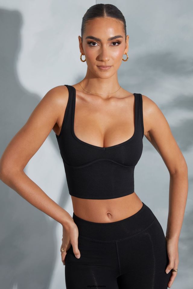Oh Polly Colectie femei crop top cu decolteu dulce trista negru 6PJ0L591