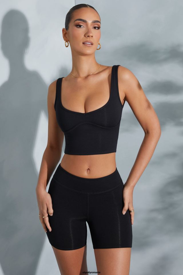 Oh Polly Colectie femei crop top cu decolteu dulce trista negru 6PJ0L591
