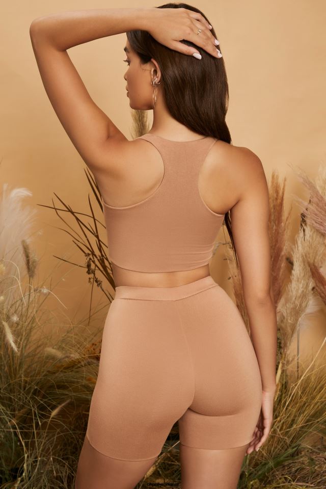 Oh Polly Colectie femei crop top cu gât pătrat echitabil și pătrat moca 6PJ0L695