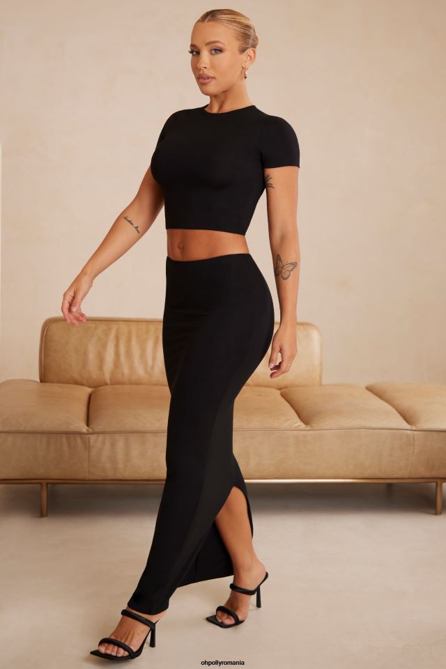Oh Polly Colectie femei crop top cu mânecă șapcă myaree negru 6PJ0L717