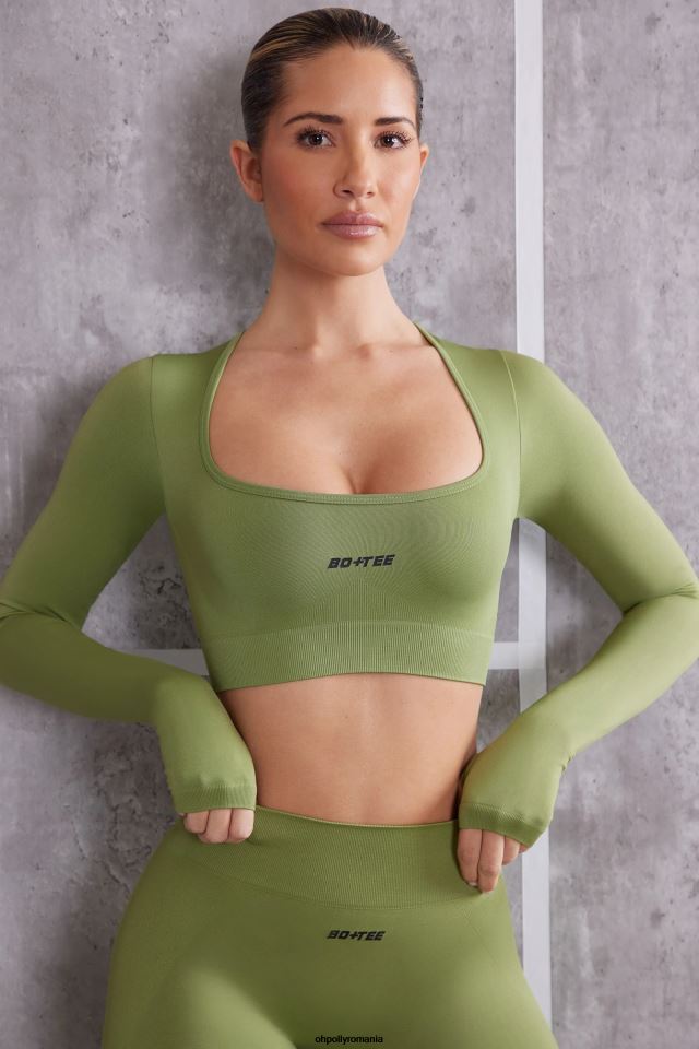 Oh Polly Colectie femei crop top cu mânecă lungă instinct măsline 6PJ0L708
