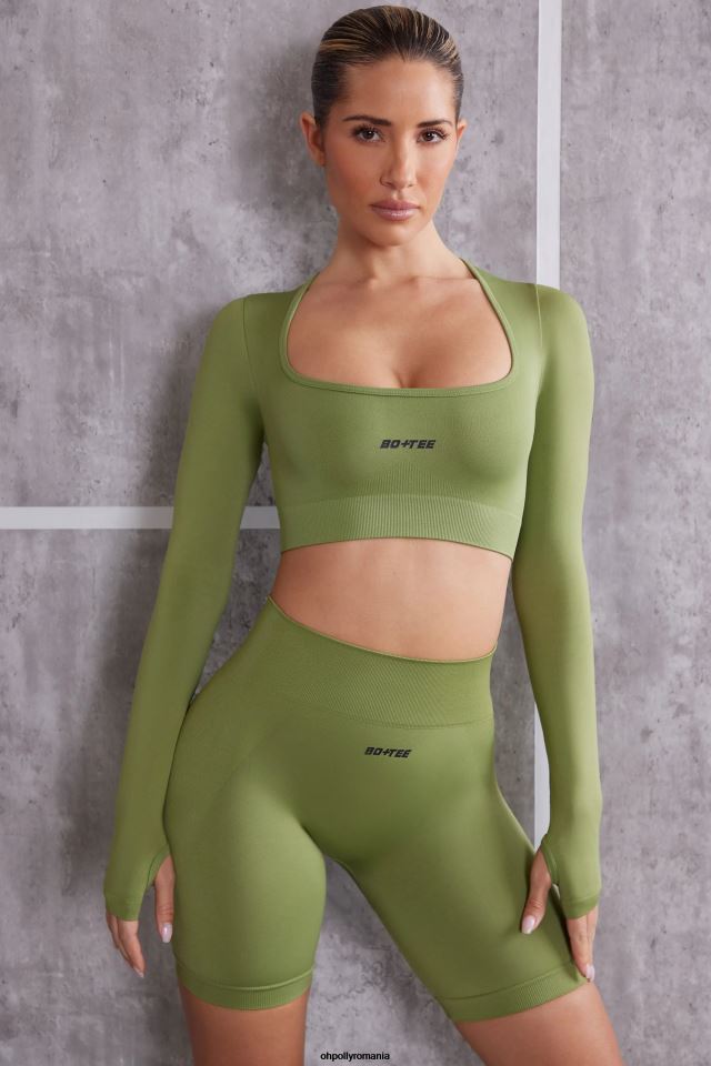 Oh Polly Colectie femei crop top cu mânecă lungă instinct măsline 6PJ0L708