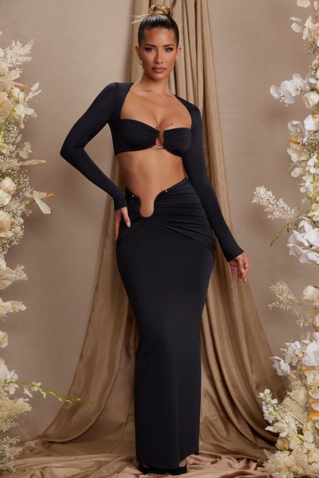 Oh Polly Colectie femei crop top cu mânecă lungă maeva negru 6PJ0L616