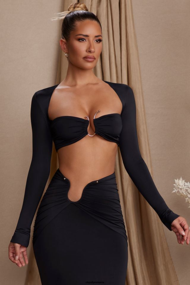 Oh Polly Colectie femei crop top cu mânecă lungă maeva negru 6PJ0L616