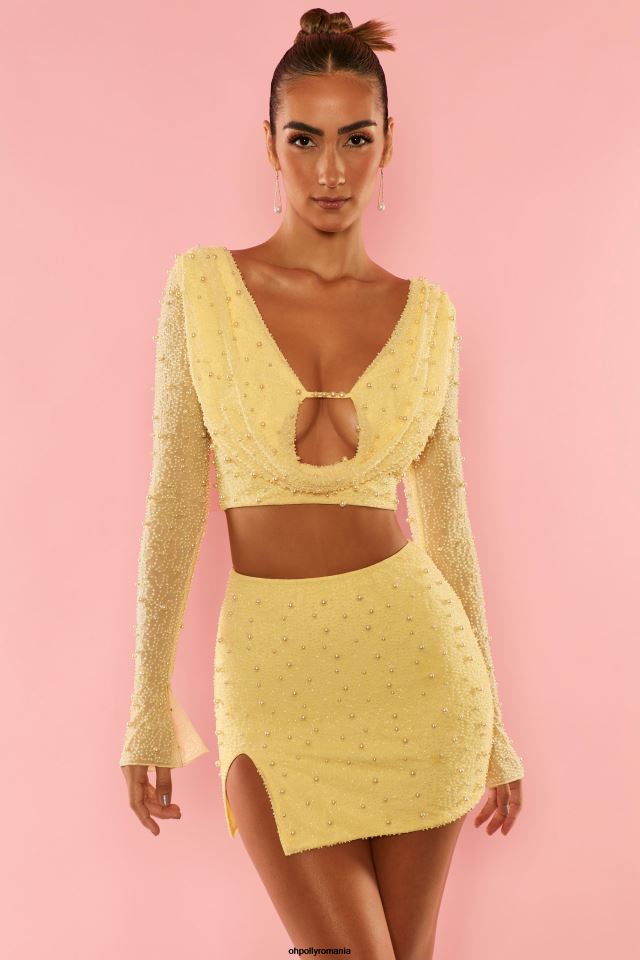 Oh Polly Colectie femei crop top cu mânecă lungă ville franche deep plonge galben 6PJ0L650