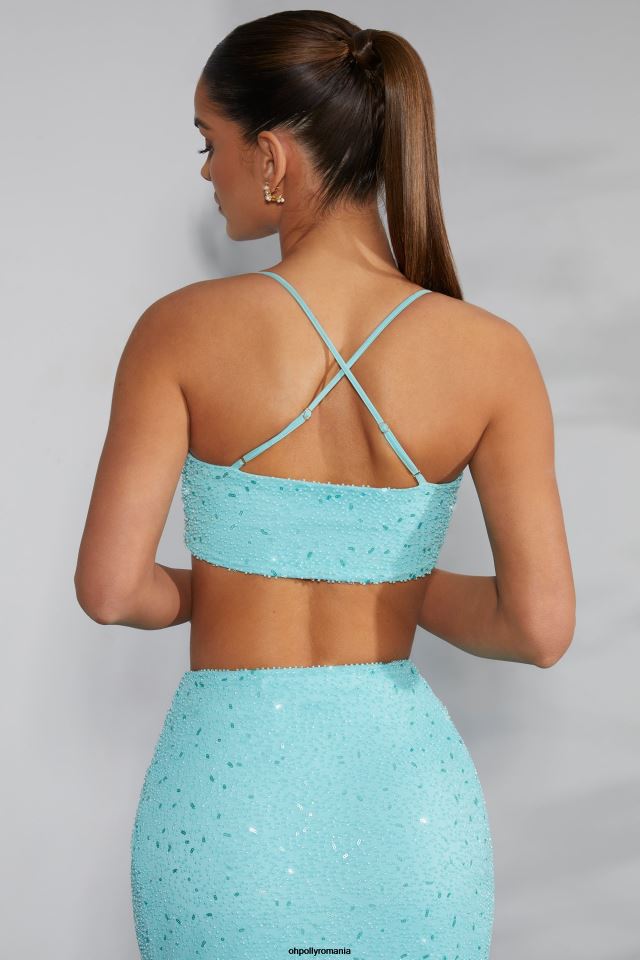Oh Polly Colectie femei crop top cu spate încrucișat împodobit pisa acva 6PJ0L580