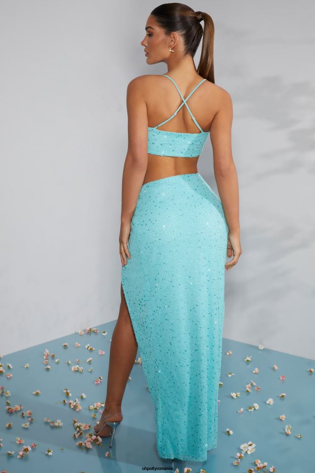 Oh Polly Colectie femei crop top cu spate încrucișat împodobit pisa acva 6PJ0L580