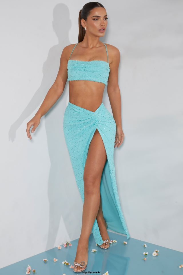 Oh Polly Colectie femei crop top cu spate încrucișat împodobit pisa acva 6PJ0L580