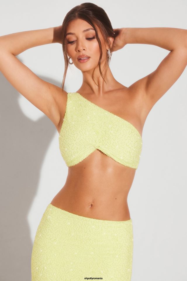 Oh Polly Colectie femei crop top cu un detaliu nod pe umăr, decorat cu Torino verde lime 6PJ0L568