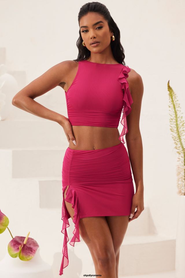 Oh Polly Colectie femei crop top cu volane cu volane cu spate deschis verbena fucsie 6PJ0L569