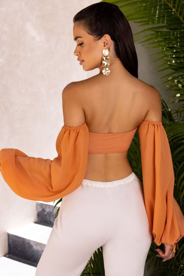 Oh Polly Colectie femei crop top decupat bardot wanderlust caramel 6PJ0L692