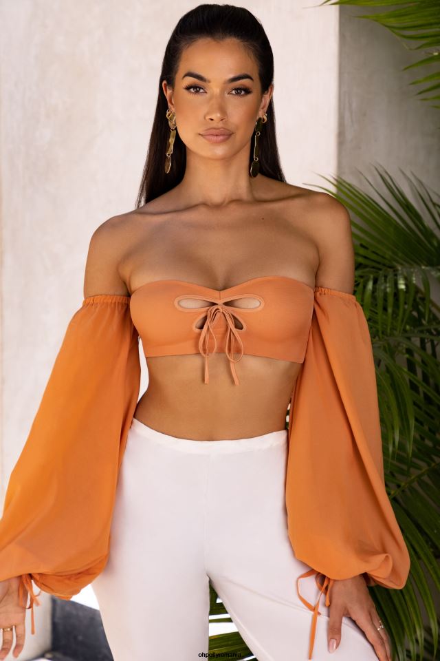 Oh Polly Colectie femei crop top decupat bardot wanderlust caramel 6PJ0L692