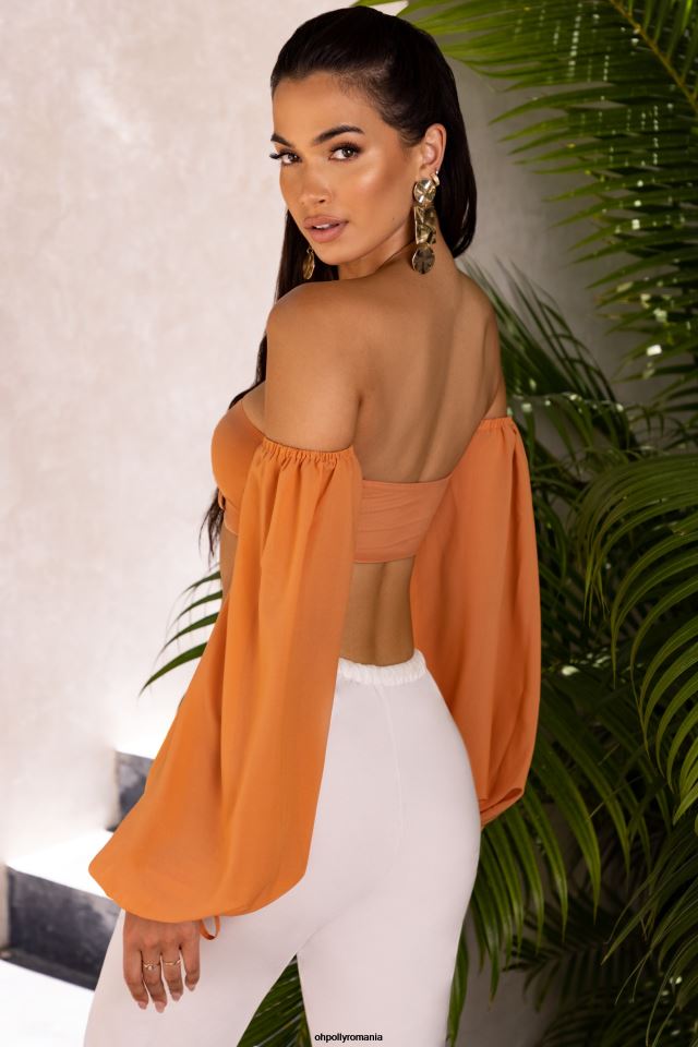 Oh Polly Colectie femei crop top decupat bardot wanderlust caramel 6PJ0L692