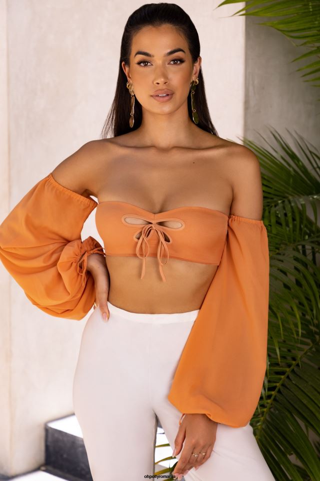 Oh Polly Colectie femei crop top decupat bardot wanderlust caramel 6PJ0L692
