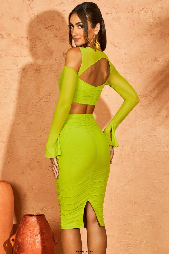 Oh Polly Colectie femei crop top decupat cu gât asimetric belina verde 6PJ0L669
