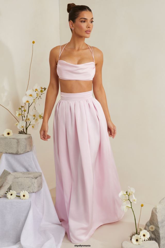 Oh Polly Colectie femei crop top din satin greu cu decolteu dulcie roz 6PJ0L578