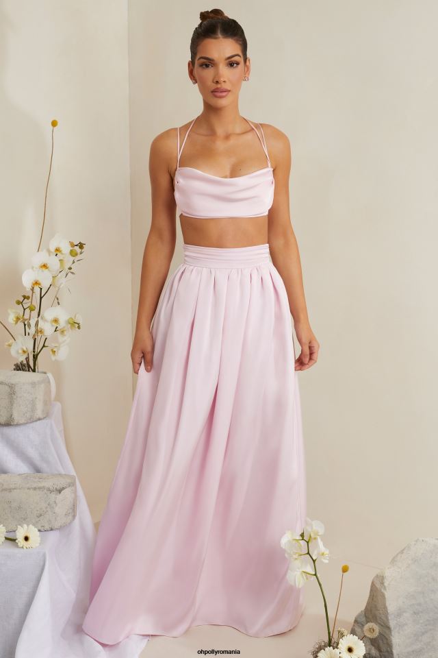 Oh Polly Colectie femei crop top din satin greu cu decolteu dulcie roz 6PJ0L578