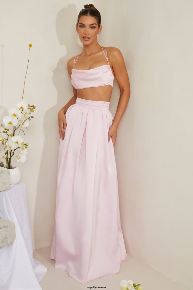 Oh Polly Colectie femei crop top din satin greu cu decolteu dulcie roz 6PJ0L578