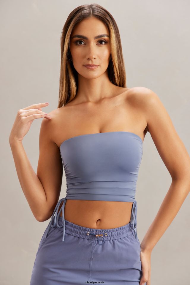 Oh Polly Colectie femei crop top tip bandeau cu volan alisa albastru 6PJ0L606